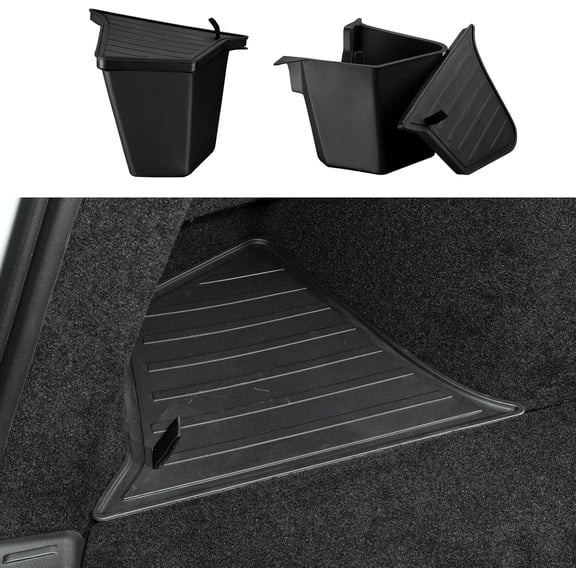 2025 2026 Tesla Model Y Juniper Trunk Organizer Trunk Storage Bins with TPE Lid Waterproof Rear Trunk Side Storage box Model Y Juniper (Standard, Premium & Performance 2025/2026) Accessories