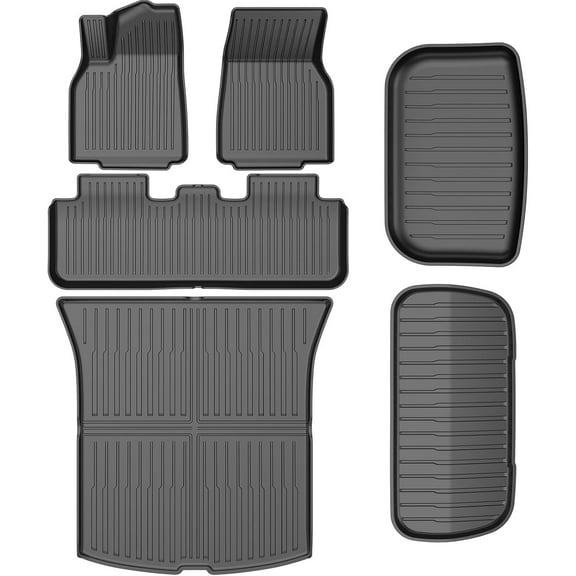 2025-2026 Tesla Model Y /Standard Floor Mats Custom Fit All Weather TPE Cargo Liner Cargo Trunk Accessories (2025 Model Y Full Floor Mat Kit Set of 6)