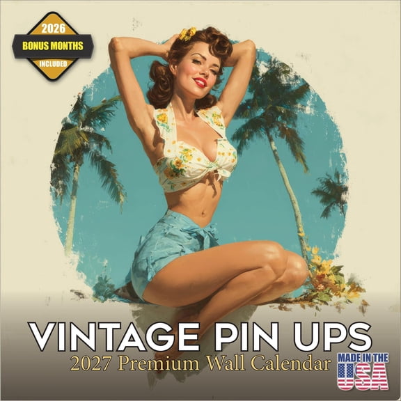 MegaCalendars 2026-2027 Vintage Glamour Pin Up Wall Calendar, 12x12 Bonus Month Monthly Planner, Made in USA