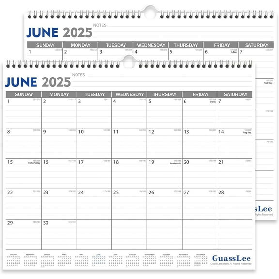 2025-2026 Wall Calendar, 2-Pack 19 Months Hanging Paper Calendars from Jun. 2025 to Dec. 2026, 14" x 11.5", 2025 Wall Planner with Notes for Easy Planning School Home Office