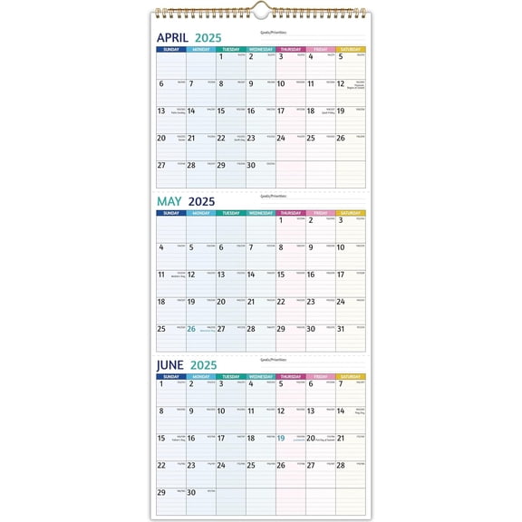 2025-2026 Wall Calendar - 3 Month Calendar 2025-2026 Vertical, Apr 2025 - Jul 2026, 3 Month Wall Calendar, 11 x 26 In Open, 2025 Calendar Monthly, Large Print, Holiday, Thick Paper, Priorities &