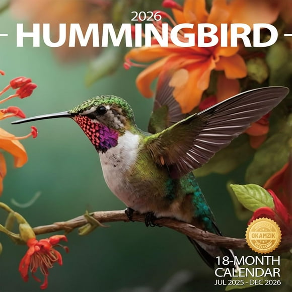 2025-2026 Wall Calendar Hummingbird Planner Calendar, Hangable Monthly Wall Calendar with Large Blocks for Organizing & Planning, Academic Schedule, Home, Office & family, Thick & Sturdy Paper