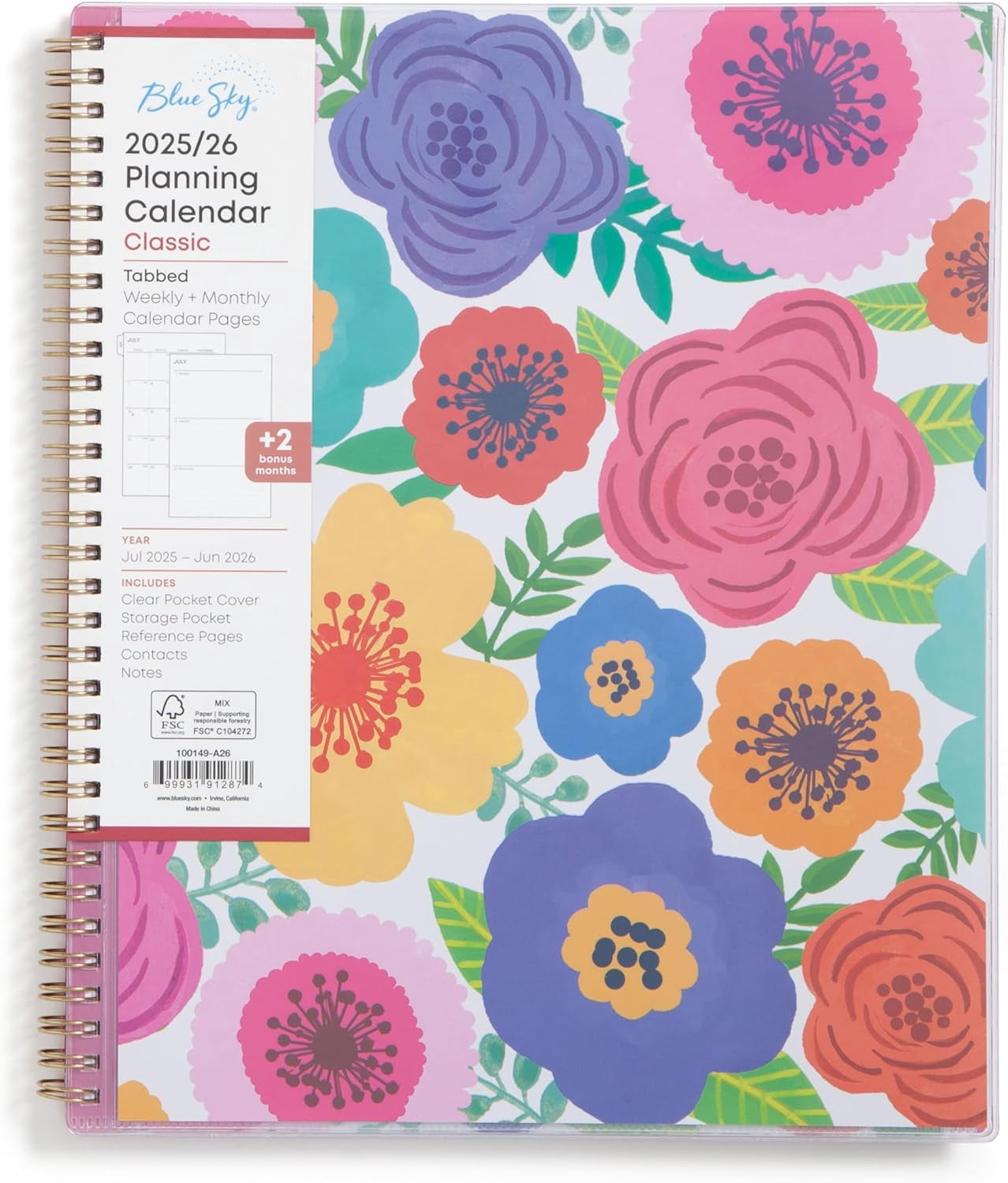 2025-2026 Weekly and Monthly Academic Year Planner Calendar, July 2025 - June 2026, 8.5" x 11", Flexible Cover, Wirebound, Storage Pocket, Laminated Tabs, Mahalo