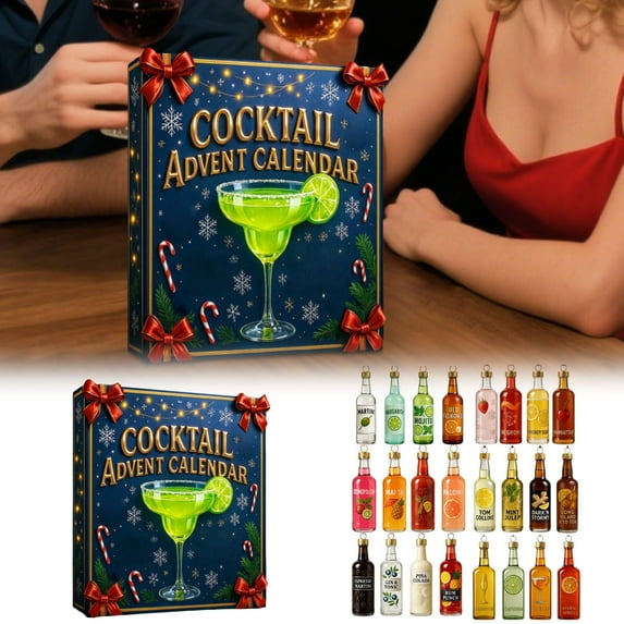 2025 24-Day Cocktail Advent Calendar Blind Box, Adult Holiday Cocktail Countdown Gift Set, Acrylic Decor Party Box