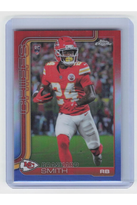 2025 Topps Chrome Brashard Smith KC Chiefs SP Red White Blue Refractor Football Card