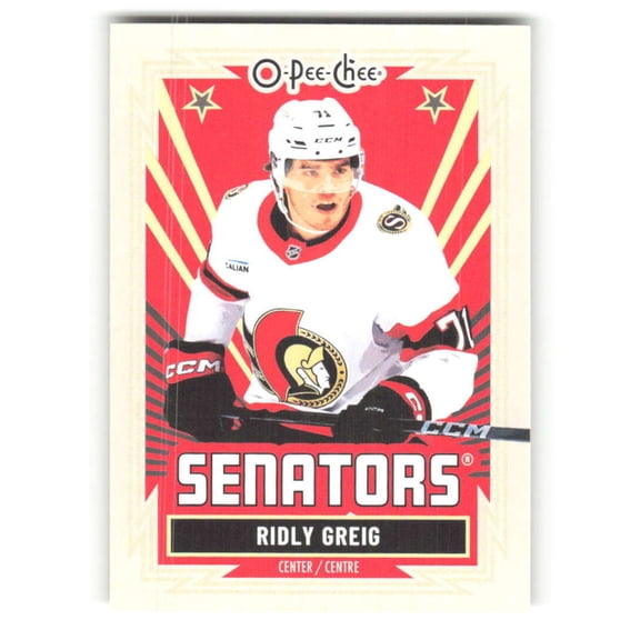 2025-26 O-Pee-Chee Retro #49 Ridly Greig Ottawa Senators NHL Hockey Trading Card