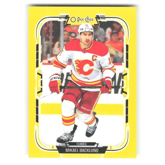 2025-26 O-Pee-Chee Yellow Border #46 Mikael Backlund Calgary Flames  NHL Hockey Trading Card