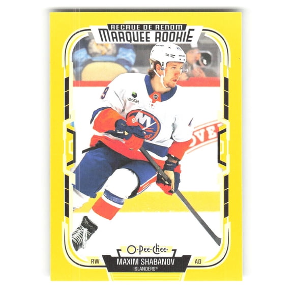 2025-26 O-Pee-Chee Yellow Border #591 Maxim Shabanov Marquee Rookie RC Rookie New York Islanders  NHL Hockey Trading Card