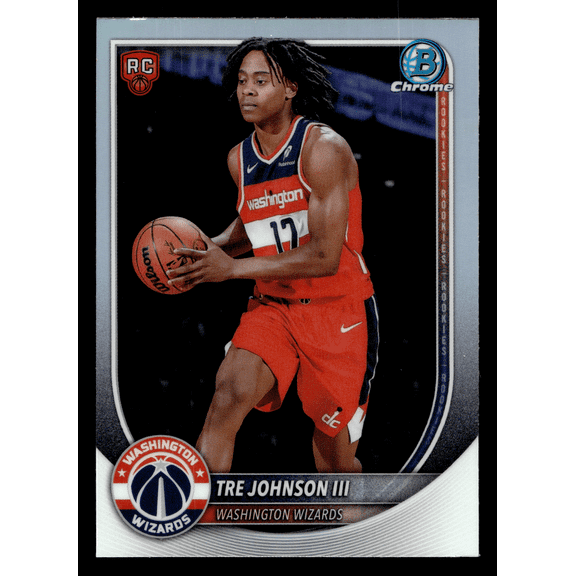 2025-26 Topps Bowman Chrome Red RC Logo SP Refractor Basketball Card BRR-6 Tre Johnson III Wizards RC Washington Wizards NBA Basketball Trading Card