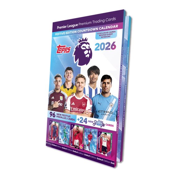 2025-26 Topps Premier League Debut Edition Cards - Advent Countdown Calendar (96 Festive Parallels + 24 Festive Freeze)