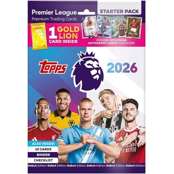 Topps Premier League 2025/26 Starter Pack, Binder, 10 Cards + Gold Lion