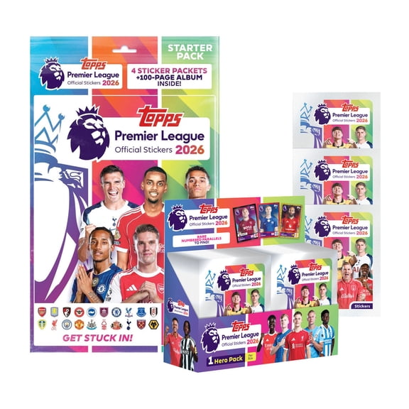 2025-26 Topps Premier League Stickers - 100-Pack Box & Mega Starter Pack Set (Album + 649 Stickers)