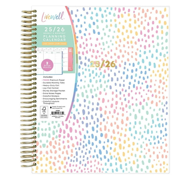 2025-26 Weekly Monthly Planner, 7x9, LiveWell, Rainbow