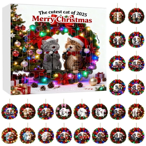 2025 2D Adorable Cat Ornament 24 2D Flat Cats Printed On Both Sides Realistic Cat And Greetings Digital Kitchen Timer with Adjustable Volume Battery Operated Tealights with Timer 20 Second Hand