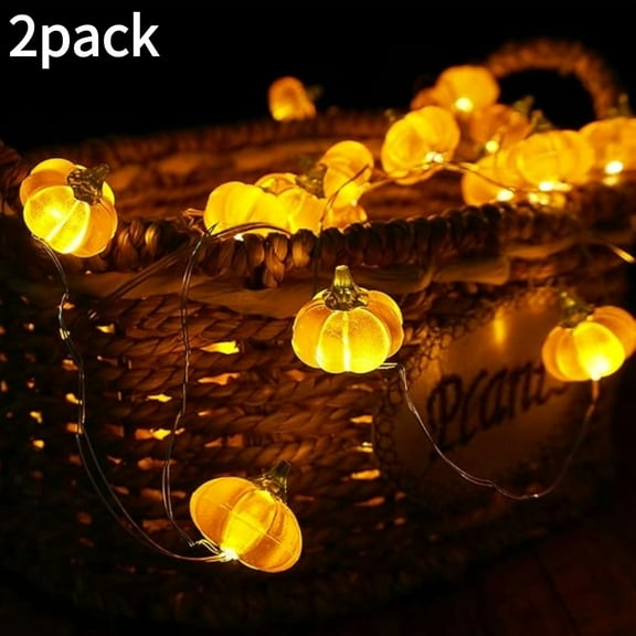 2025! 2PCS Pumpkin String Lights LEDs Halloween Lights Battery Powered with Remote & Timer Decorative Lights for Thanksgiving Autumn Party Indoor Fall Outdoor Halloween Decor