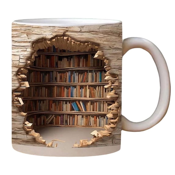 2025 3D Bookshelf Mug - 3D Effect Books Mugs, Creative Space Design Multi-Purpose Mugs, Book Lovers Coffee Mug, Gifts for Readers