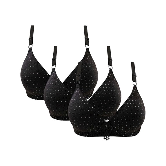 2025 3Pcs Womens Plus Size Wire-Free Bra Breathable Stretch Underwear Push Up Bra No Underwire Supportive Comfortable Bra Convenient Cotton Everyday Bras Sports Bras Multipack Black S