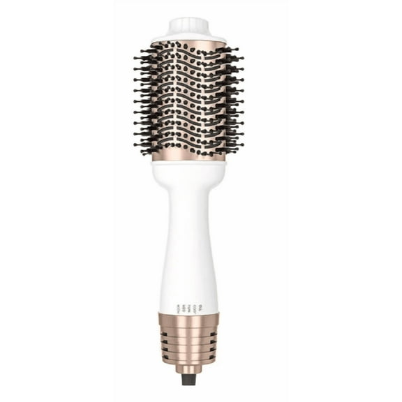 2025 4-in-1 Dual Voltage Travel Hair Dryer Brush – Mini Hot Air Straightener & Curler with Titanium Barrel(White)
