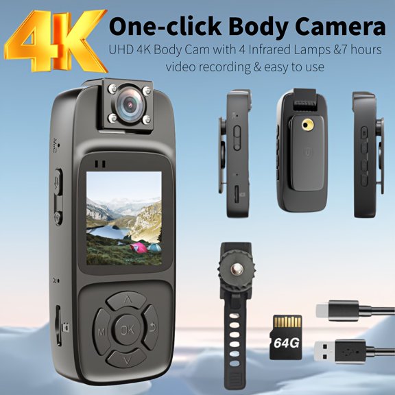 2025 4K Sports Camera with WiFi Hotspot, 180 Rotatable Lens, 64GB Card, Motion Detection & Night Vision, Rechargeable