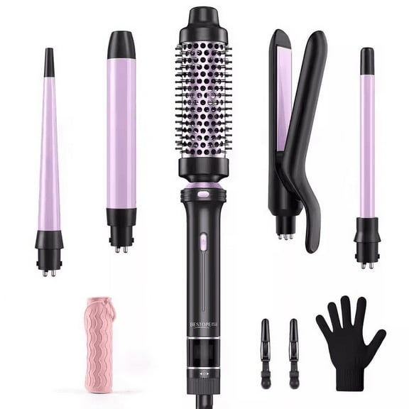 2025 5-in-1 Interchangeable Curling Iron Set - Ceramic Curler + Straightener + Thermal Brush Combo