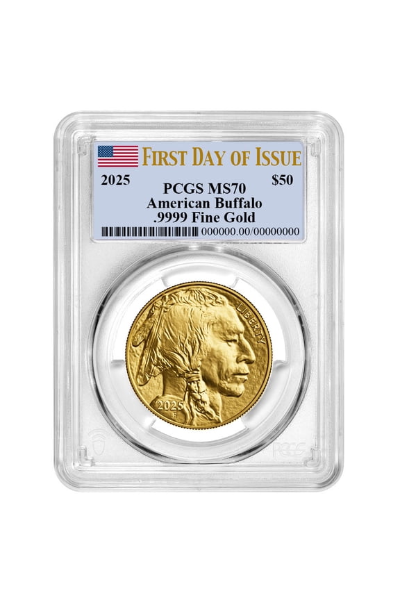 2025 $50 American Gold Buffalo PCGS MS70 FDOI Flag Label