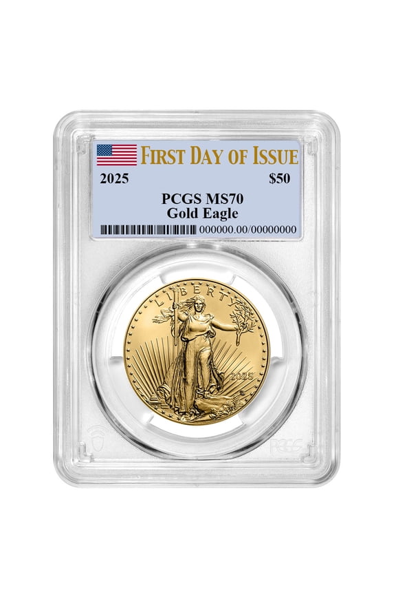 2025 $50 American Gold Eagle 1 oz PCGS MS70 FDOI Flag Label