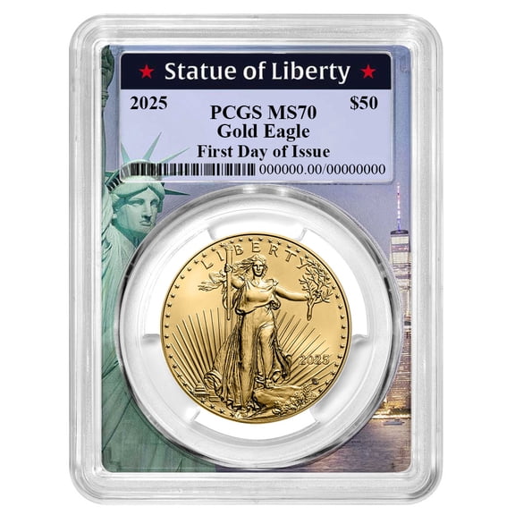 2025 $50 American Gold Eagle 1 oz PCGS MS70 FDOI Statue of Liberty Frame