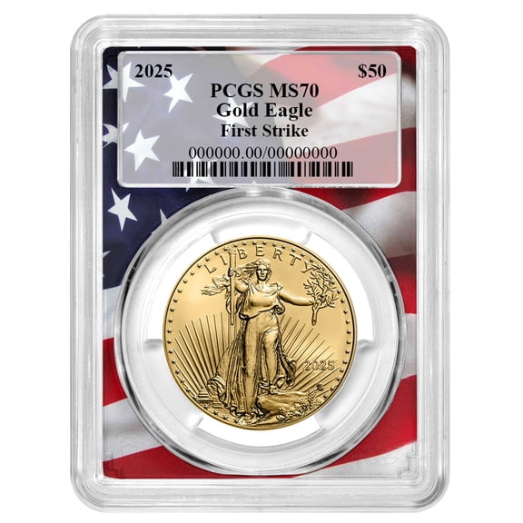 2025 $50 American Gold Eagle 1 oz PCGS MS70 FS Flag Frame