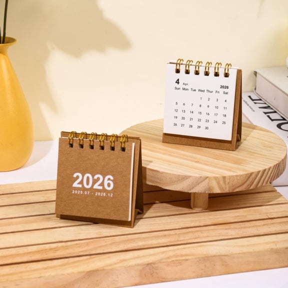 2025.7-2026.12 English Calendar Simple Solid Mini Desktop Calendar Paper Desk Note Calendar Dual Daily Scheduler Table Planner Office Decoration