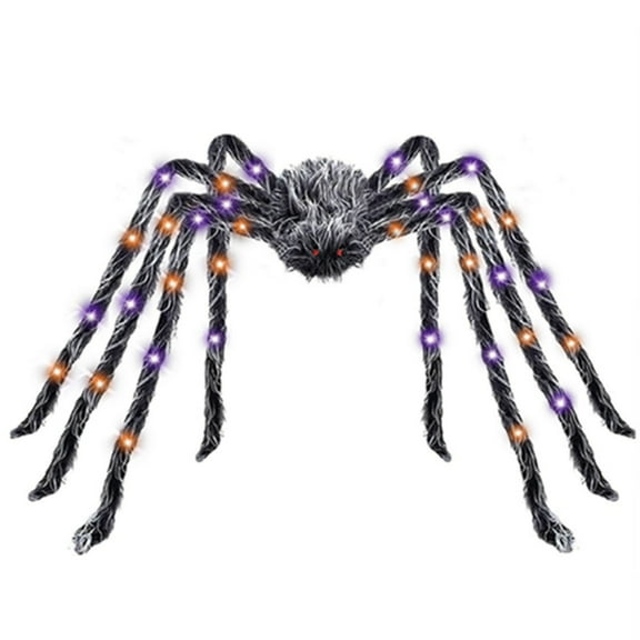 2025 79IN Giant Spider Halloween Decorations Outdoor with LED Lights,Glowing Animated Crawling Props for Front Yard,Porch,Garden,Lawn,Halloween Party (Colorful+3 Eggs/C+F)