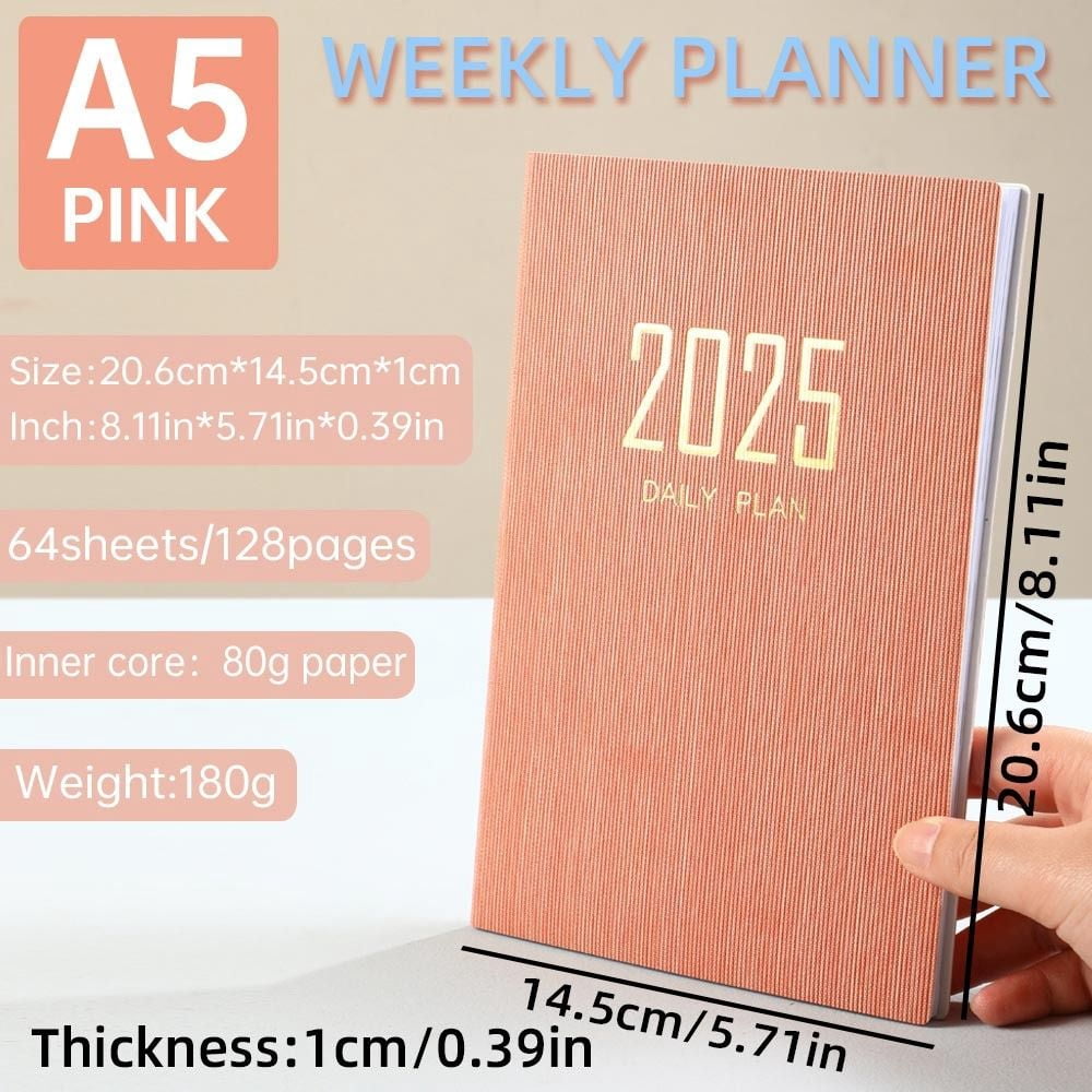 2025 A5 Agenda Book PU Leather Cover Daily Weekly Monthly Planner ...