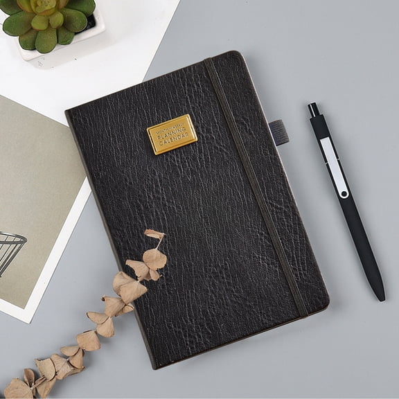 2025 A5 Daily Planner | Faux Leather Hard Cover | One Page Per Day | 154 Sheets | Coil Bound | Ink-Resistant Thick Paper | Portable Journal Notebook | 21x14.2 cm | Blue Pink Brown Green | 1 Pack