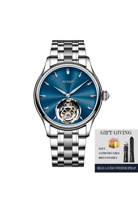 2025 AESOP 100% Tourbillon Mechanical Watch For Men Silver Steel Belt BUSINESS Fashion Mens Watches Manual Mechanical Waterproof
