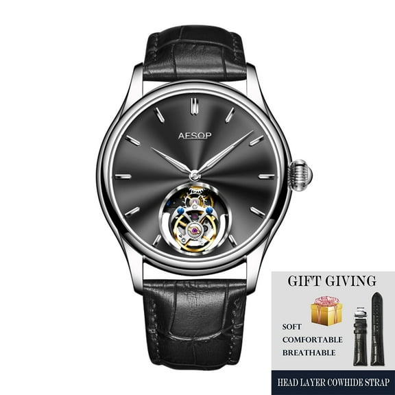 2025 AESOP 100% Tourbillon Mechanical Watch For Men Silver Steel Belt BUSINESS Fashion Mens Watches Manual Mechanical Waterproof