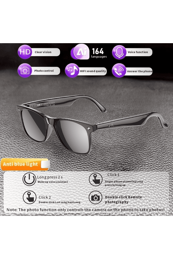 2025 AI Translation Glasses - 164 Languages, Voice Control, Anti-Blue, Wireless, USB Charging, Work/Travel