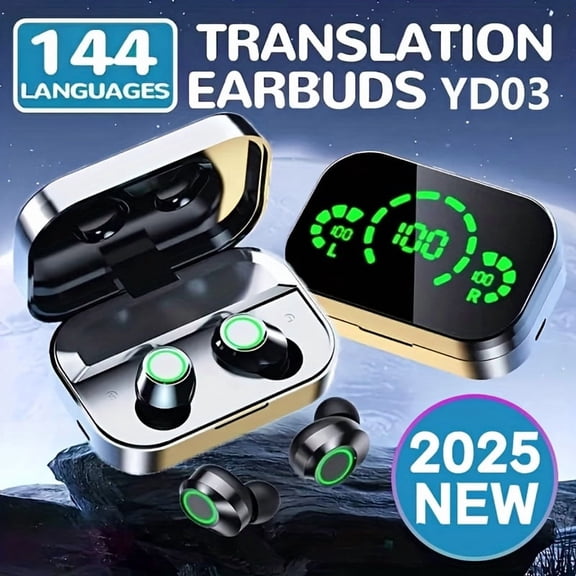 2025 AI Wireless Driver Wireless In-ear Translation Earbuds Translate 144 Languages, USB Type-C Charging Real-time Translation Headphones, Suitable for Travel, Business And Work Holiday Gift