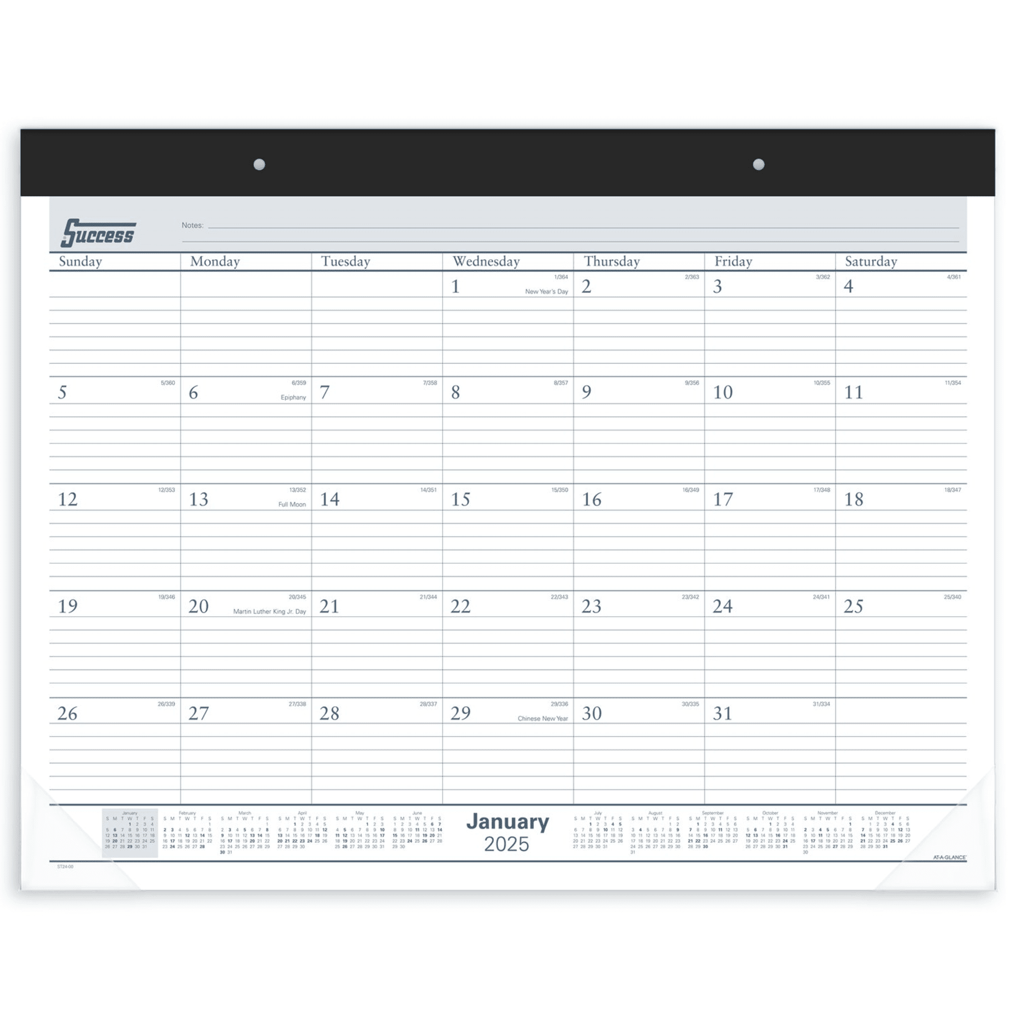 2025 AT-A-GLANCE® Monthly Desk Pad Calendar, 21-3/4" x 17", Black/White ...