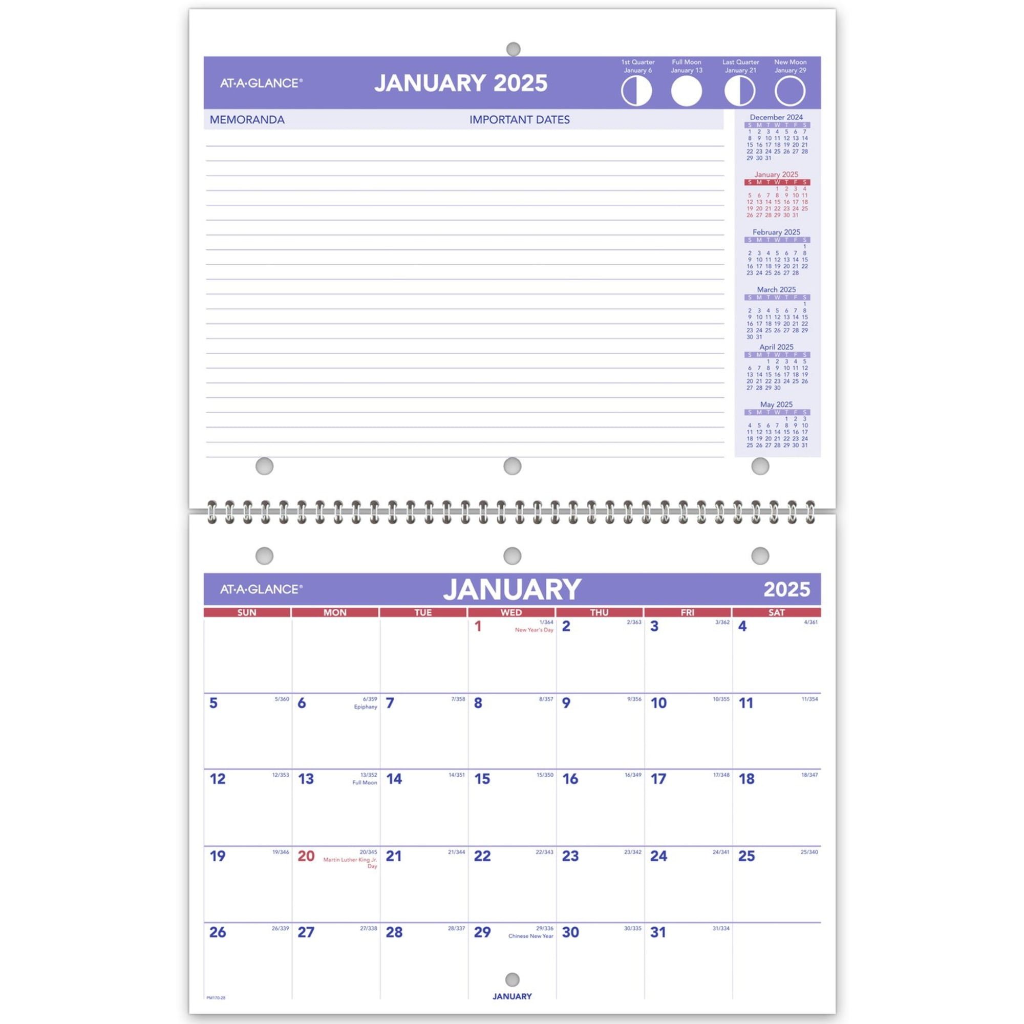2025 AT-A-GLANCE Monthly Desk Wall Calendar, 11" x 8-1/2", Traditional, January 2025 To December 2025, PM17028