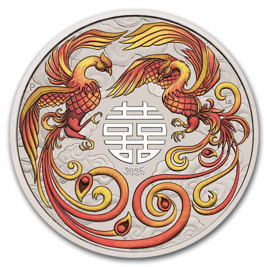 PERTH MINT 2025 AUS 1 oz Silver Double Phoenix Colorized (Red, Card)