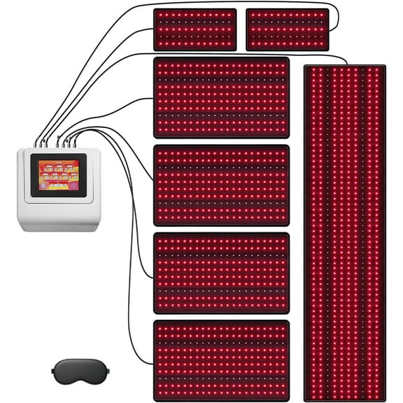 2025 Advanced 7-Pad Red & Infrared Light Therapy Kit with Smart Touchscreen Hub, Customizable Full Body Wraps for Soothing Muscle Tension and At-Home Wellness