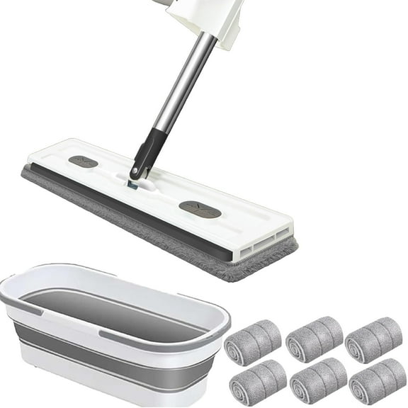 2025 Advanced Flat Mop System with 360 Rotation and Six Reusable Microfiber Cleaning Pads for Floors and Windows