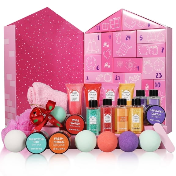 Spa Luxetique 2025 Advent Calendar, 24 Days Bath and Body Valentine's Day Gifts Sets for Women Surprise
