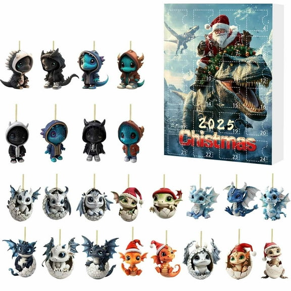 2025 Advent Calendar Dragon 24 Days Christmas Countdown Set with Dragon Ornaments Pendants Xmas Tree Decor Christmas Vacation Decor for Kids Adults Holiday Collectible