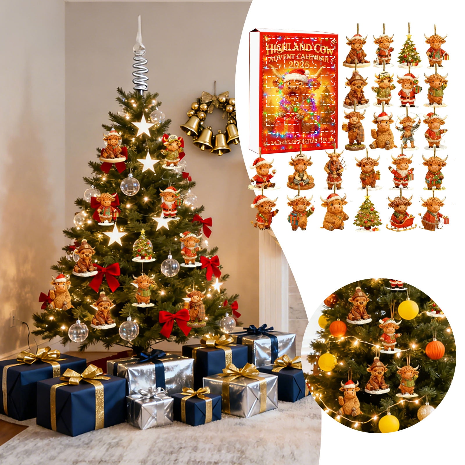 2025 Advent Calendar Highland Cattle Theme 24 Days 2D Acrylic Christmas ...