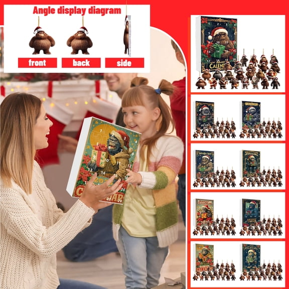 2025 Advent Calendar with 24 Monkey Ornaments, 2D Flat Aircraft Box Christmas Countdown Calendar for Tree Decoration,A