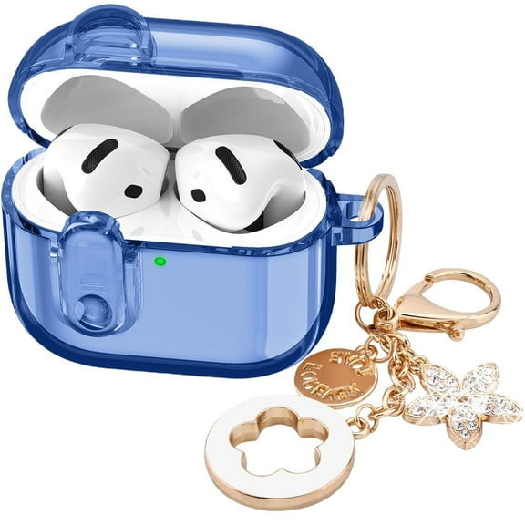 2025 AirPods Transparent Protective Cover (with Safety Lock) 4 Women's Protective Cover, Shiny AirPods iPod 4 Soft Fourth Generation AirPods iPod Protective Cover, Blue