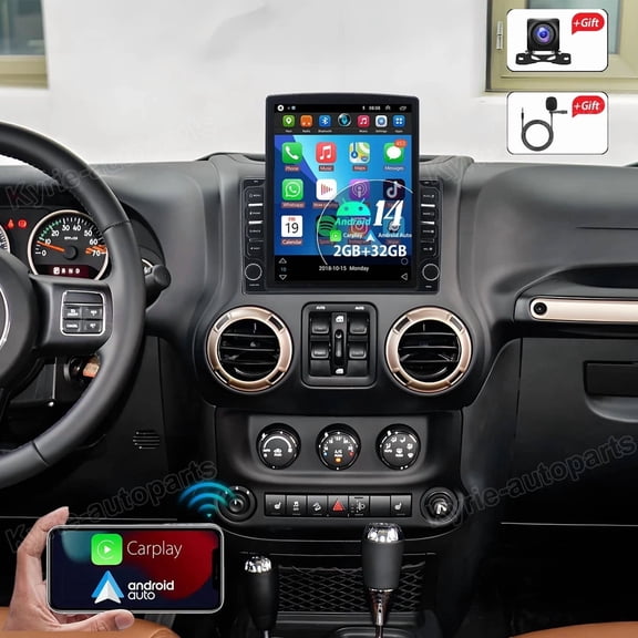 2025 All-in-One Android 14 Car Stereo Para Jeep Wrangler 2007-2017 | 9.7in 4+64G | CarPlay/Android Auto + Mirror Link + FM/RDS | GPS + AHD Camera + WiFi + SWC Split Screen