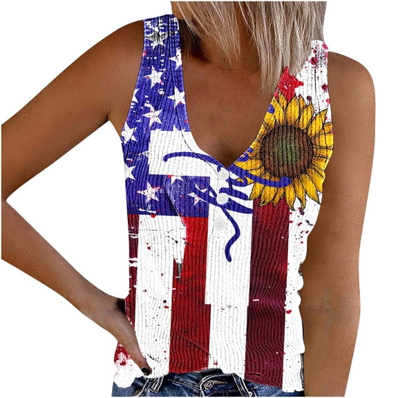 2025 American Flag Tank Tops Women 4th of July Sleeveless Shirt Patriotic Stars Stripes Racerback Vest