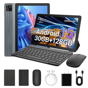 AEEZO Android 15 Tablet with Keyboard, 30GB RAM+128GB Storage(Expand to 1TB), 6200mAh Battery, Widevine L1, 10 Inch 2-in-1 Tablets with WiFi 6, BT5.0, Mouse, Case, Stylus(Gray)