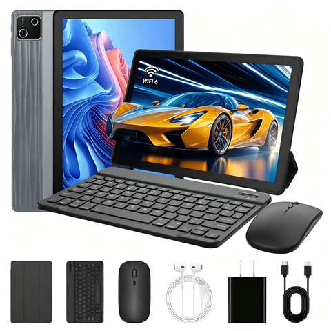 AEEZO Android 15 Tablet with Keyboard, 30GB RAM+128GB Storage(Expand to 1TB), 6200mAh Battery, Widevine L1, 10 Inch 2-in-1 Tablets with WiFi 6, BT5.0, Mouse, Case, Stylus(Gray)